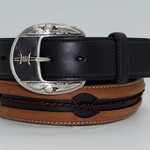 Leegin Men's Belt Fenced In Distressed Black and Brown with Barbed Wire Inspired Inlay C10813