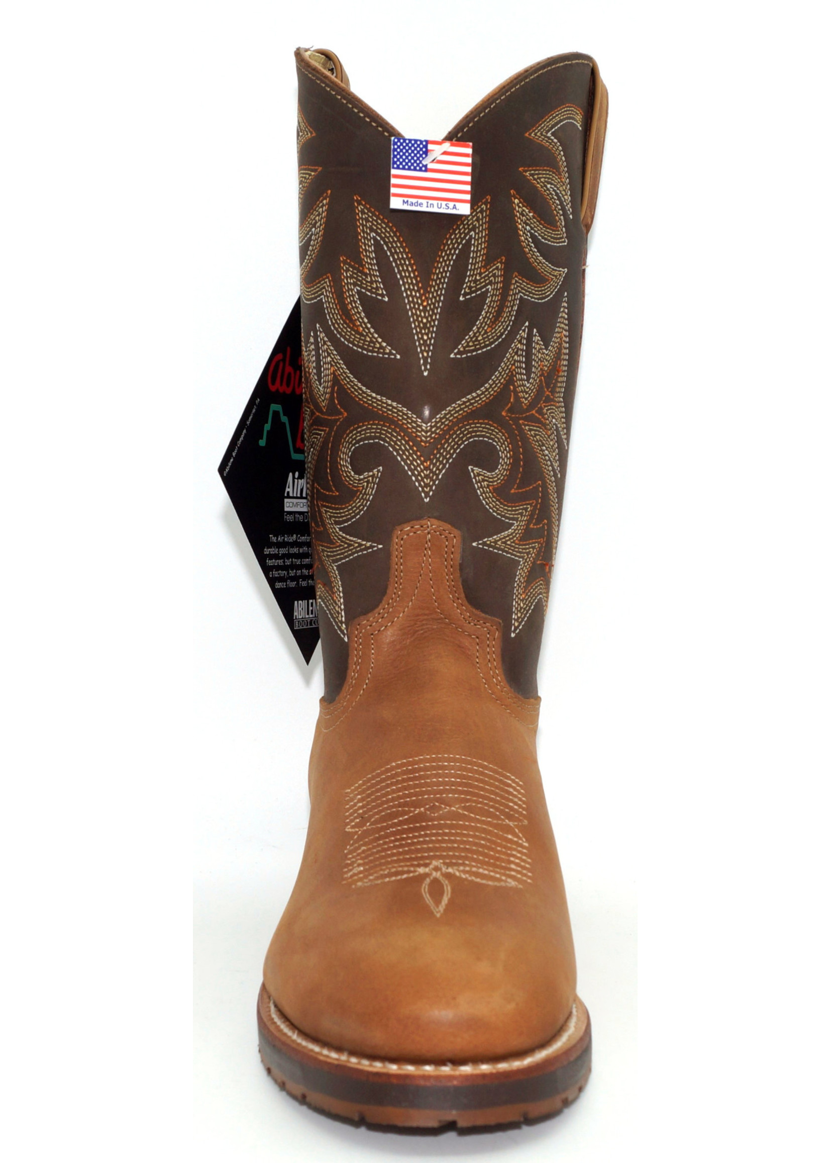 Abilene Mens 11" Tan and Dark Brown Cowhide Cowboy Boots 6831