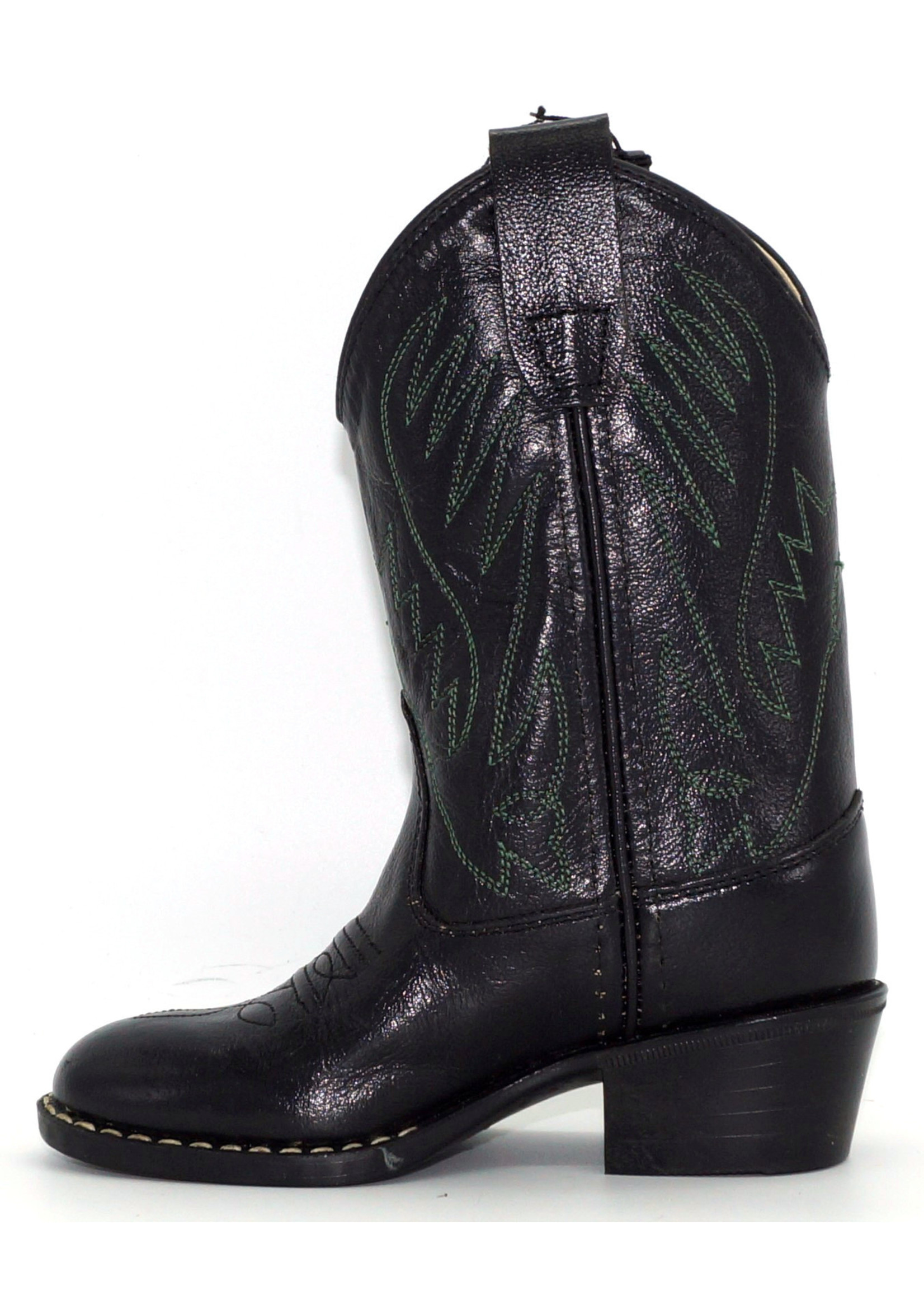Old West Kids Western Cowboy Boot Corona Calf Leather Handcorded Medallion Black Old West Kids Western Cowboy Boot Corona Calf Leather Handcorded Medallion Black
