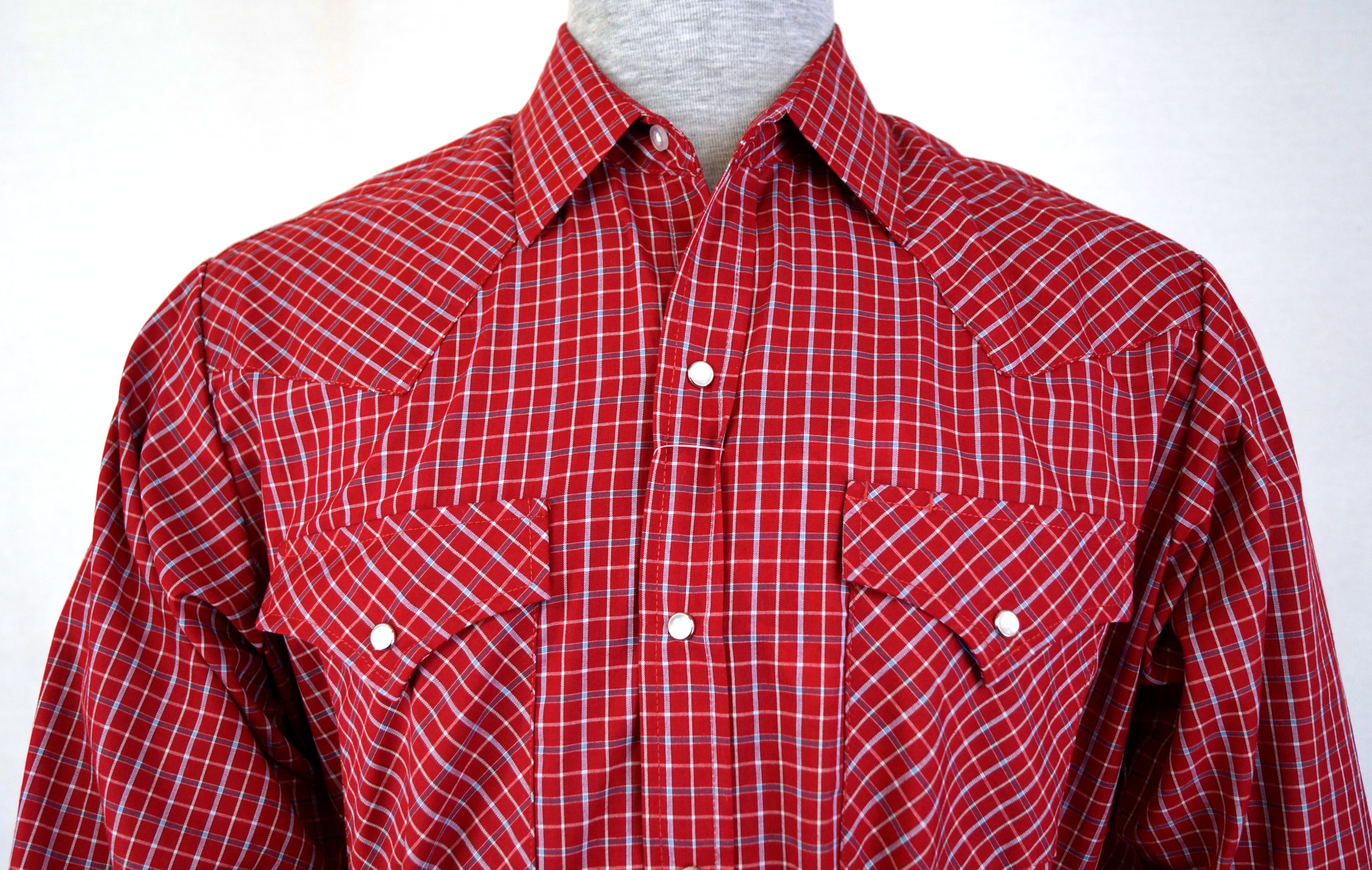red checkered button down shirt