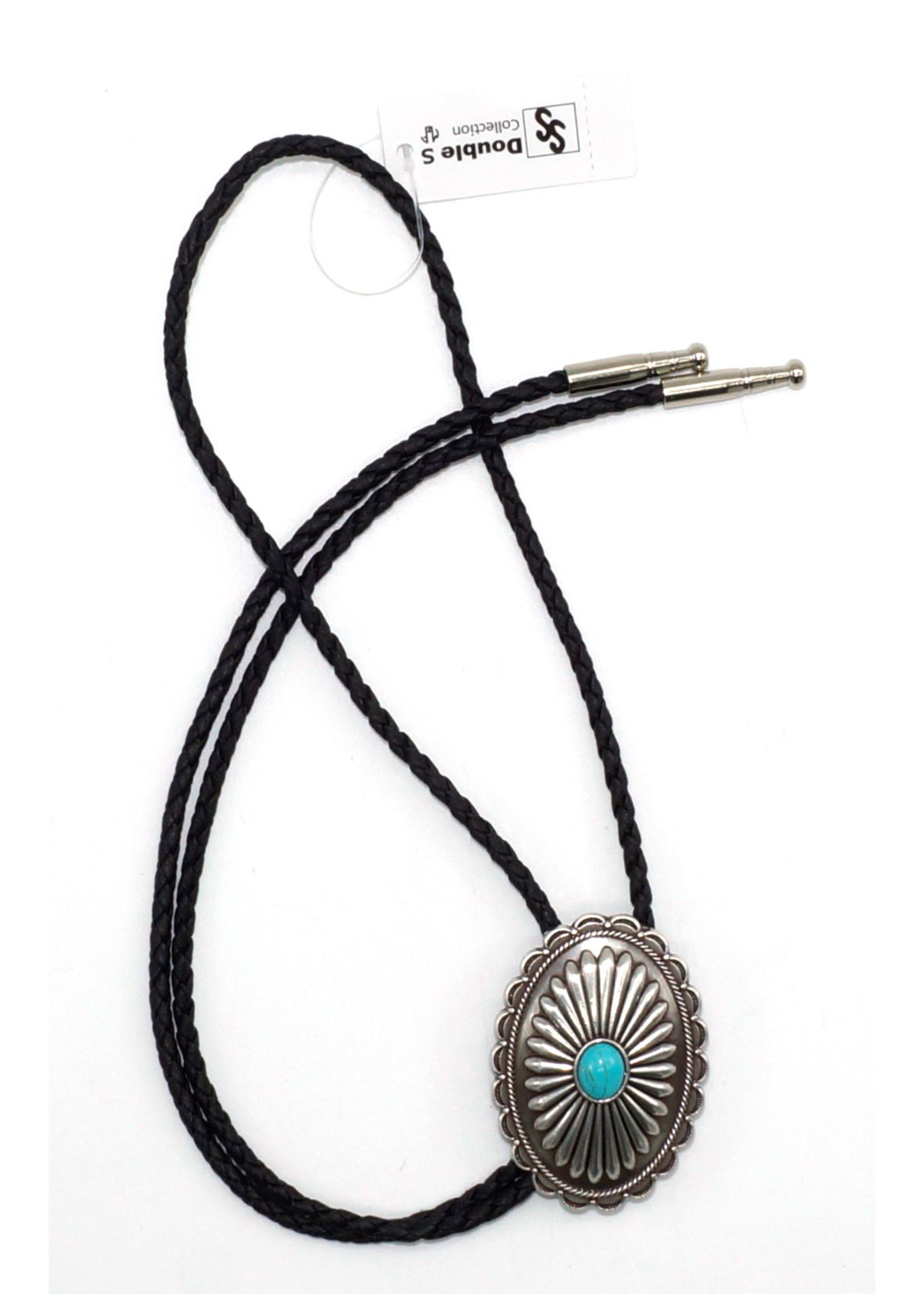 M&F Silver Colored with Blue Stone Bolo Tie 22107