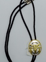 M&F 22274- Gold Silver Longhorn Skull Bolo Tie