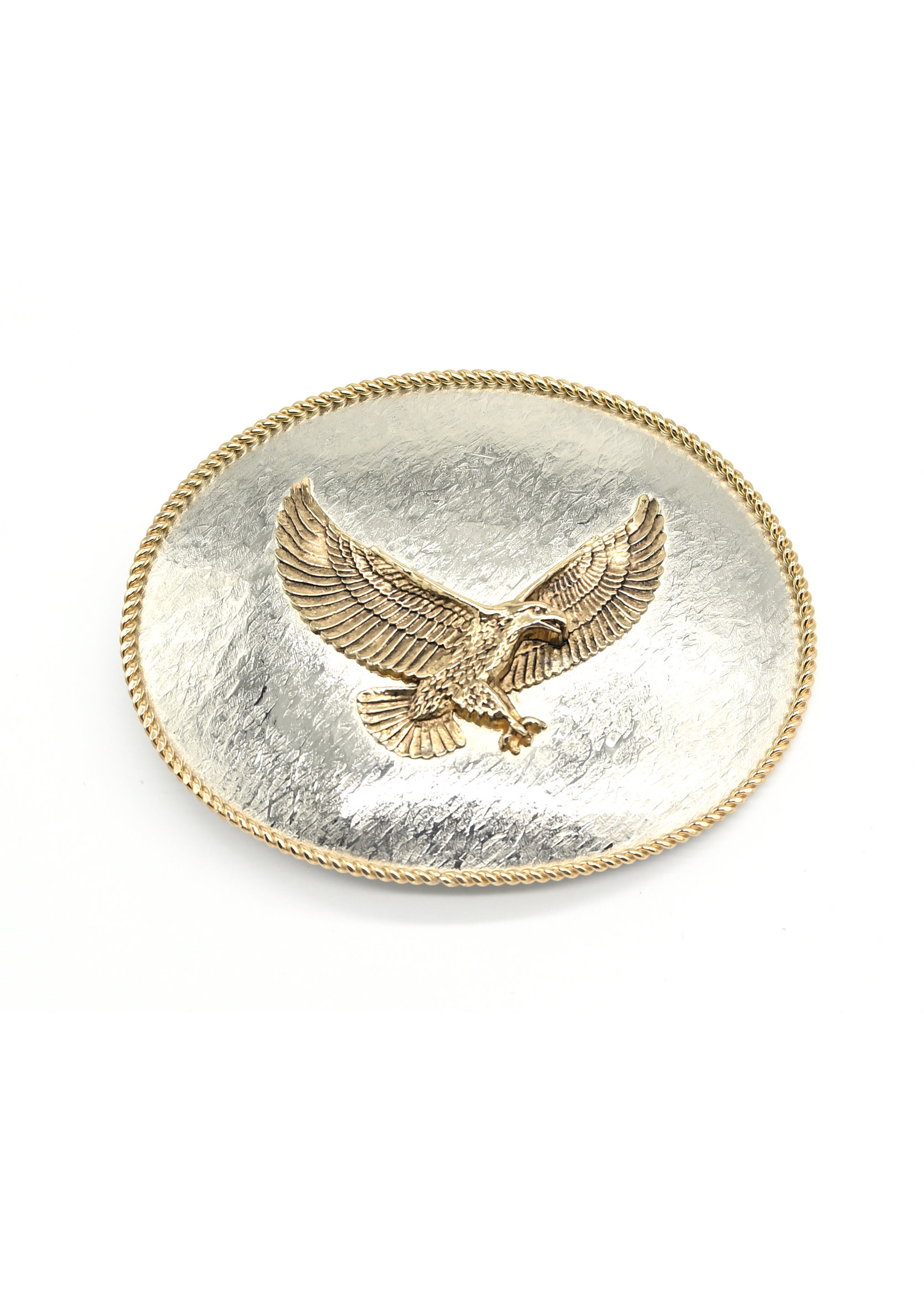 Item # 419Z- Lg Southwest Silver & Goldtone Flying Eagle w/CZ Diamond  Buckle 2 1/2 by 3 1/4 —Native American Turquoise Belt Buckles- EAGLE ROCK