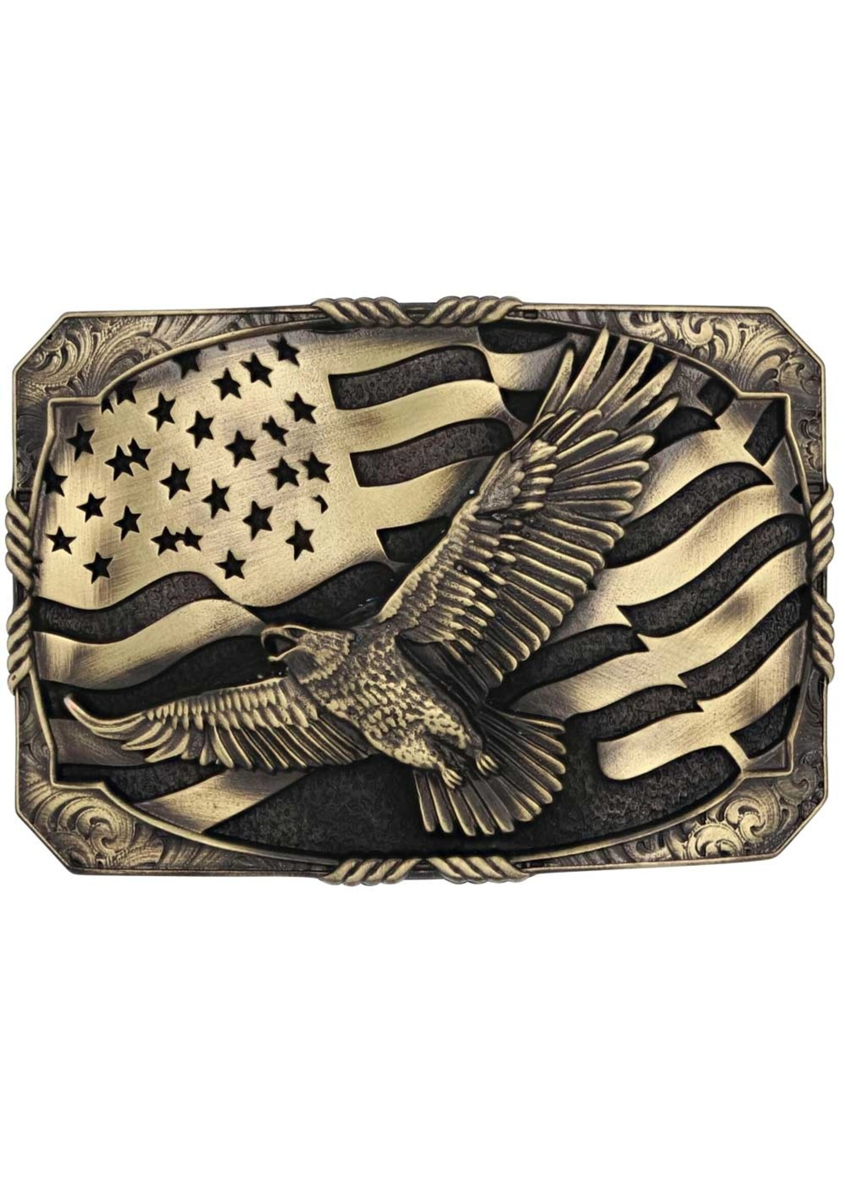 Attiude Buckles A947C - Nocona Gold Eagle Flag Buckle