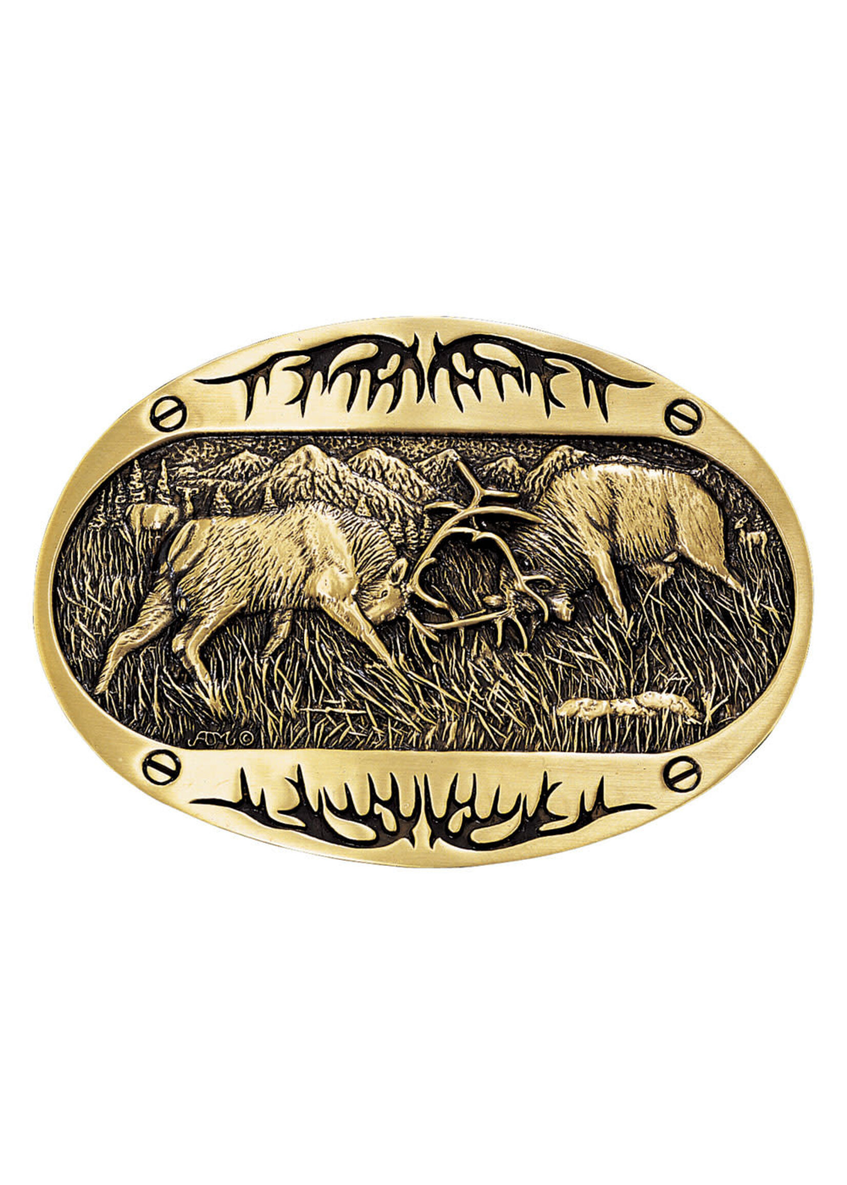Attiude Buckles 60800C- Antique Brass - Fighting Elks