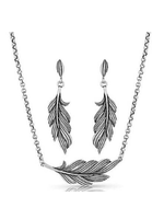 Montana Silversmiths JS4906 - Silver Frayed Feather Jewelry Set