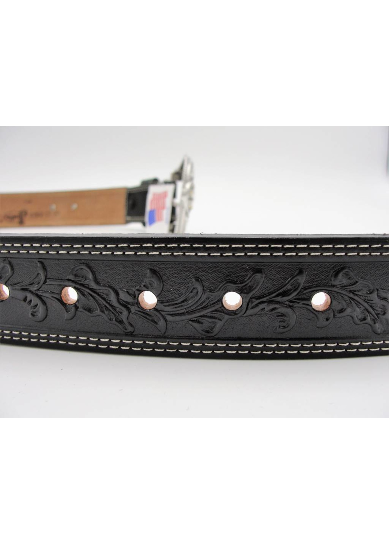 46 Justin Mens Texas Oiler Basketweave Tooled Leather Belt Silver