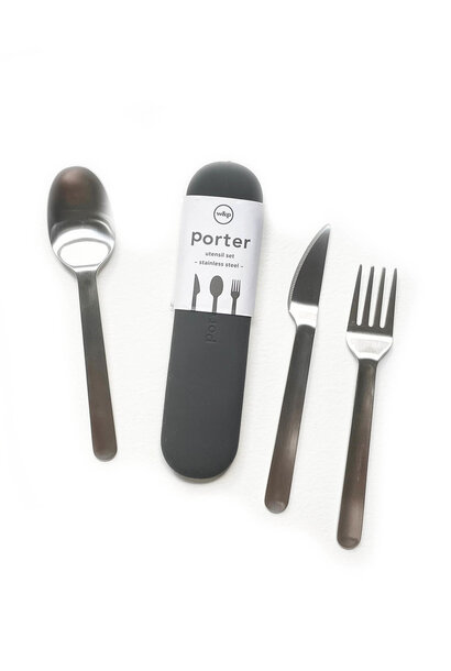W & P Porter Stainless Utensil Set with Charcoal Silicon Pouch