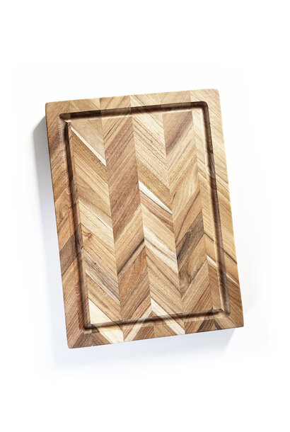 Teak Haus Herringbone Wood Cutting Board with Hand Grips & Juice Canal