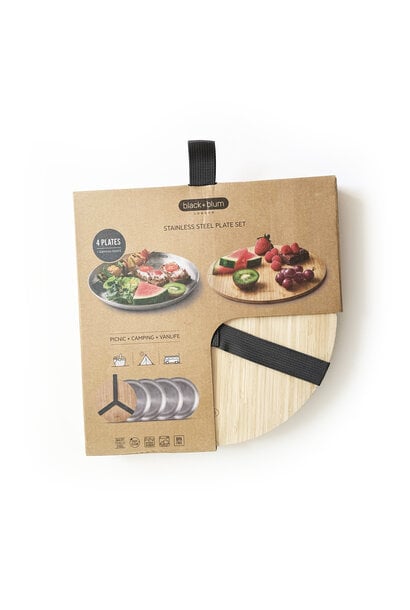 Black + Blum Stainless Steel Plate Set of 4 with Bamboo Lid
