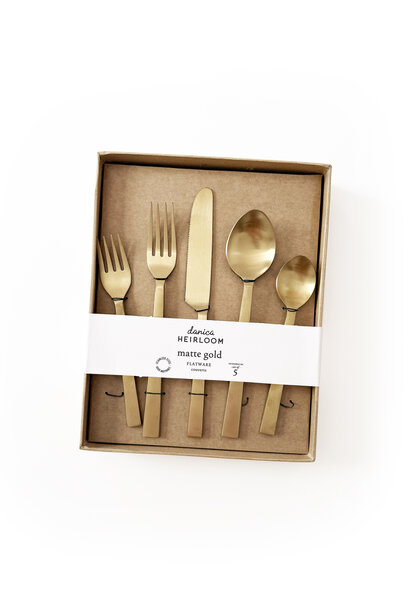 Danica Heirloom Matte Gold Flatware, Set of 5