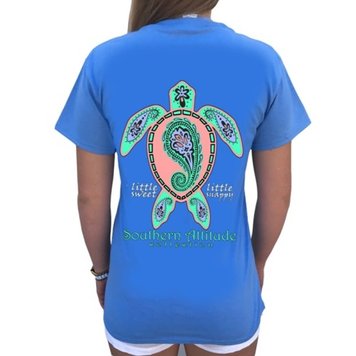 SOUTHERN ATTITUDE Southern Attitude T-Shirt Turtle Paisley Carolina Blue S-228