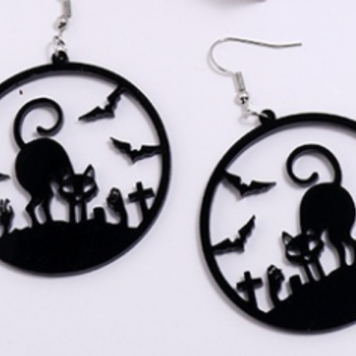 Earrings Halloween Cat Acrylic 1.8" Pierced