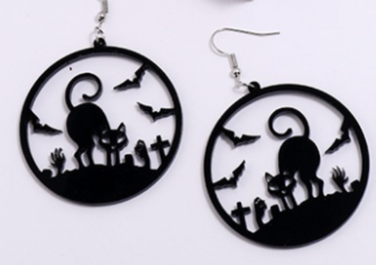 Earrings Halloween Cat Acrylic 1.8" Pierced