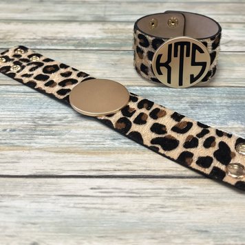Riah Fashion Bracelet Leather  Leopard Print w/ Monogram Light Brown