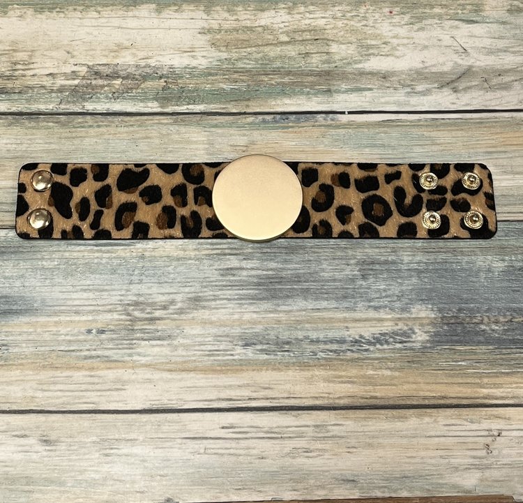 Riah Fashion Bracelet Leather  Leopard Print w/ Monogram Light Brown
