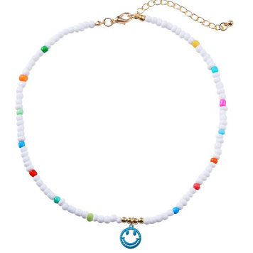 Necklace Enamel Smiley Charm Beaded NHJQ680625