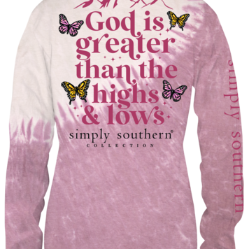 SIMPLY SOUTHERN T-Shirt SS God is Greater LS Aspen Tie Dye
