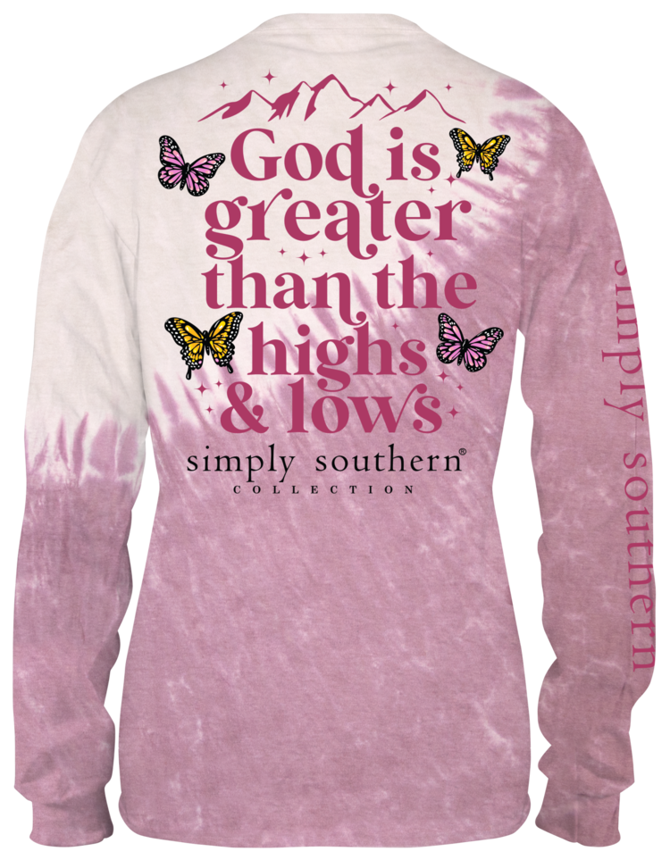 SIMPLY SOUTHERN T-Shirt SS God is Greater LS Aspen Tie Dye