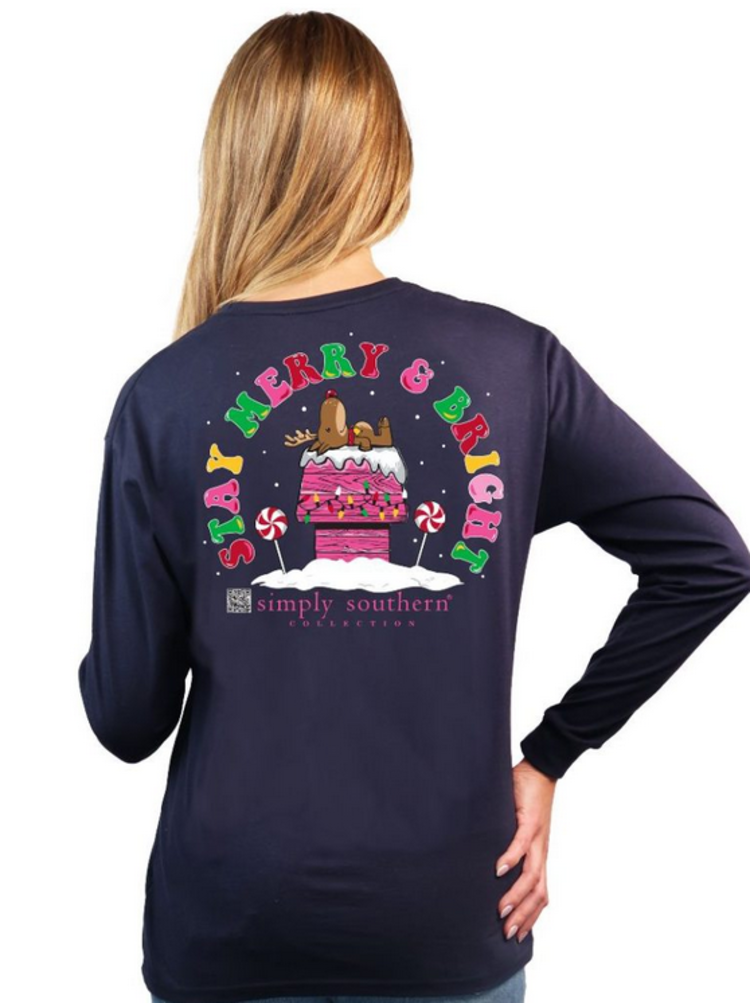 SIMPLY SOUTHERN T-Shirt SS Stay Merry Deer LS Navy