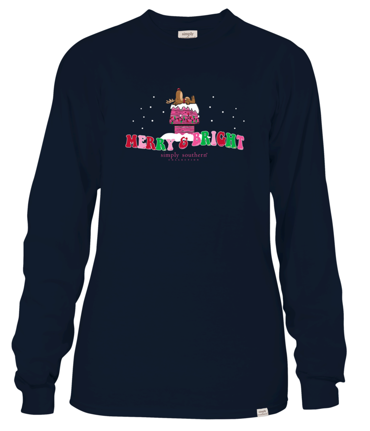 SIMPLY SOUTHERN T-Shirt SS Stay Merry Deer LS Navy