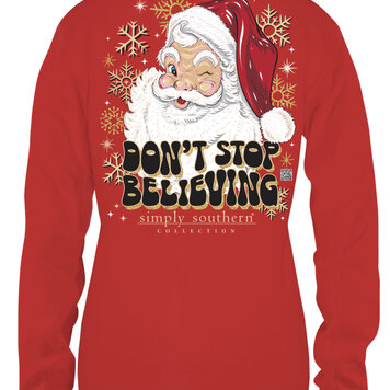 SIMPLY SOUTHERN T-Shirt SS Believe Santa 2023 LS Red