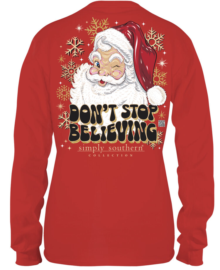 SIMPLY SOUTHERN T-Shirt SS Believe Santa 2023 LS Red