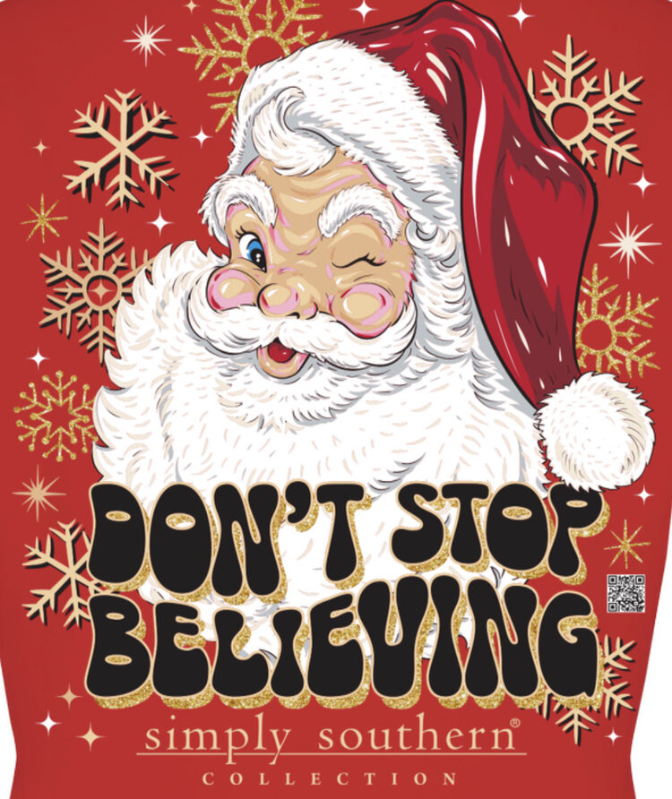 SIMPLY SOUTHERN T-Shirt SS Believe Santa 2023 LS Red