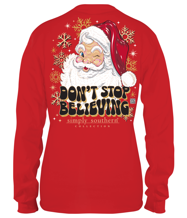 SIMPLY SOUTHERN T-Shirt YOUTH SS Believe Santa 2023 LS Red