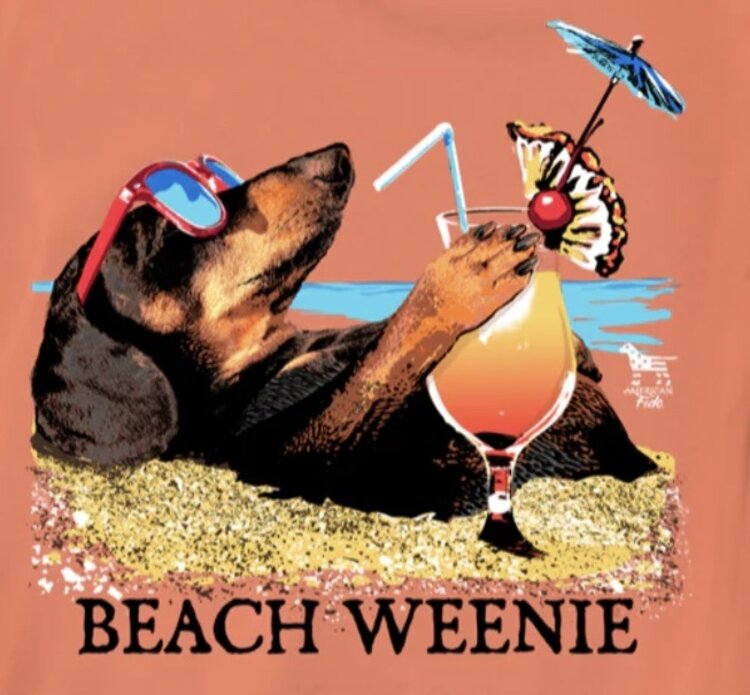 American Fido T-Shirt Beach Wiener 1274 AF
