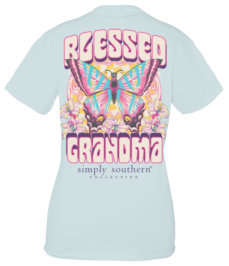 SIMPLY SOUTHERN T-Shirt SS Blessed Grandma Butterfly Spout Blue