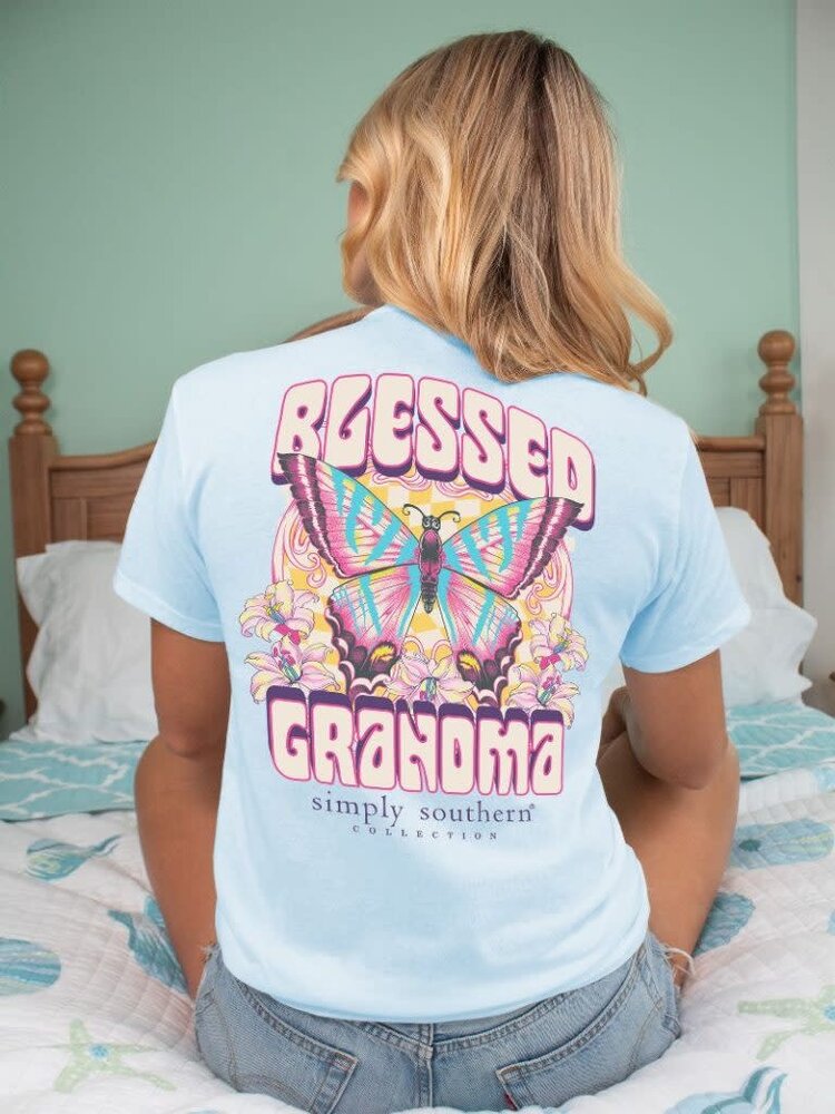SIMPLY SOUTHERN T-Shirt SS Blessed Grandma Butterfly Spout Blue