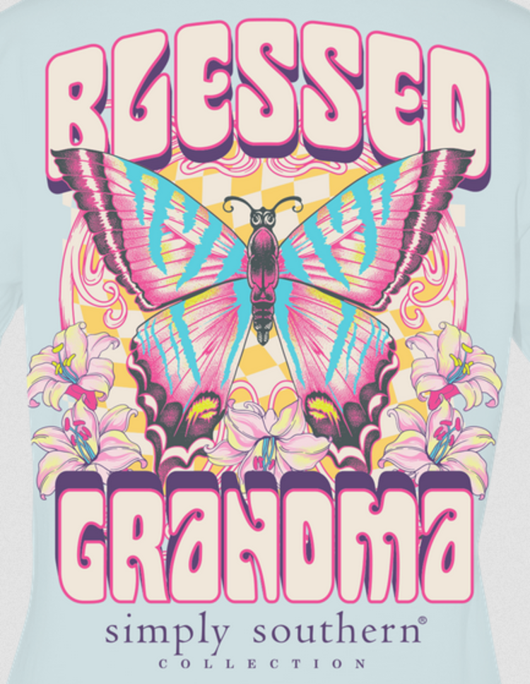 SIMPLY SOUTHERN T-Shirt SS Blessed Grandma Butterfly Spout Blue