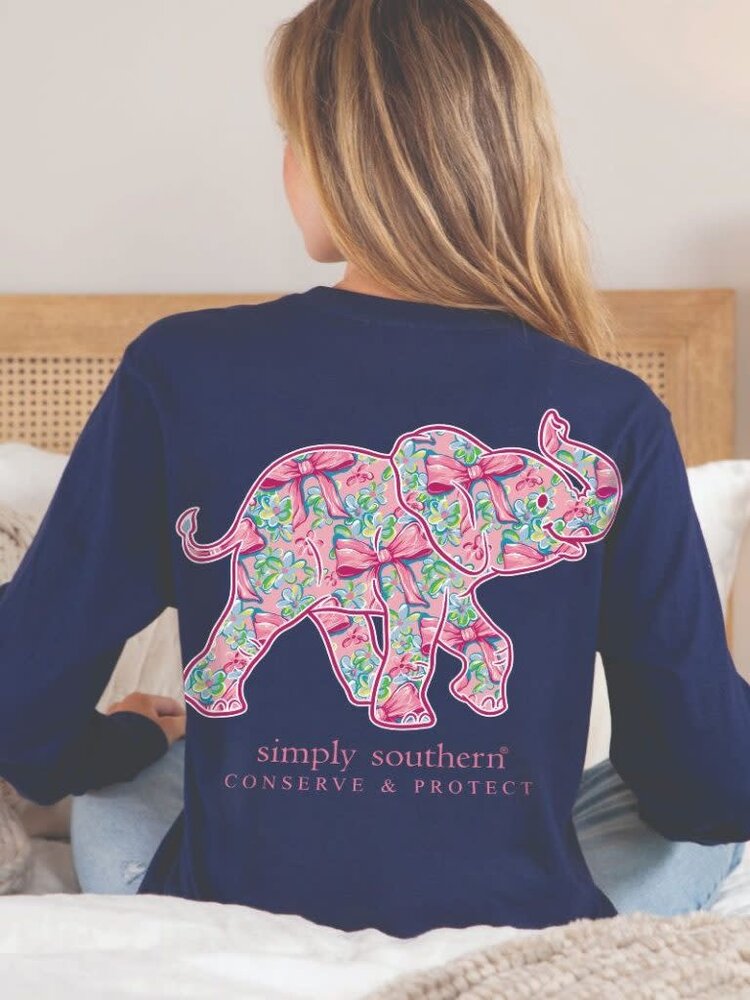 SIMPLY SOUTHERN T-Shirt SS LS Track Elephant 2 Bow Eclipse Blue