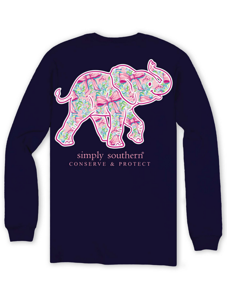 SIMPLY SOUTHERN T-Shirt SS LS Track Elephant 2 Bow Eclipse Blue