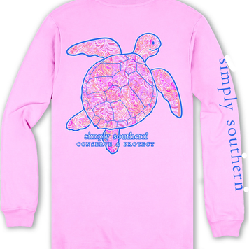 SIMPLY SOUTHERN T-Shirt SS LS Track6 Turtle Pais Lt Pink