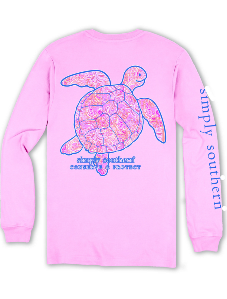 SIMPLY SOUTHERN T-Shirt SS LS Track6 Turtle Pais Lt Pink Size Medium SALE