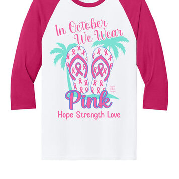 Angela Miller Designs T-Shirt We Wear Pink Raglan 3/4 Sleeve