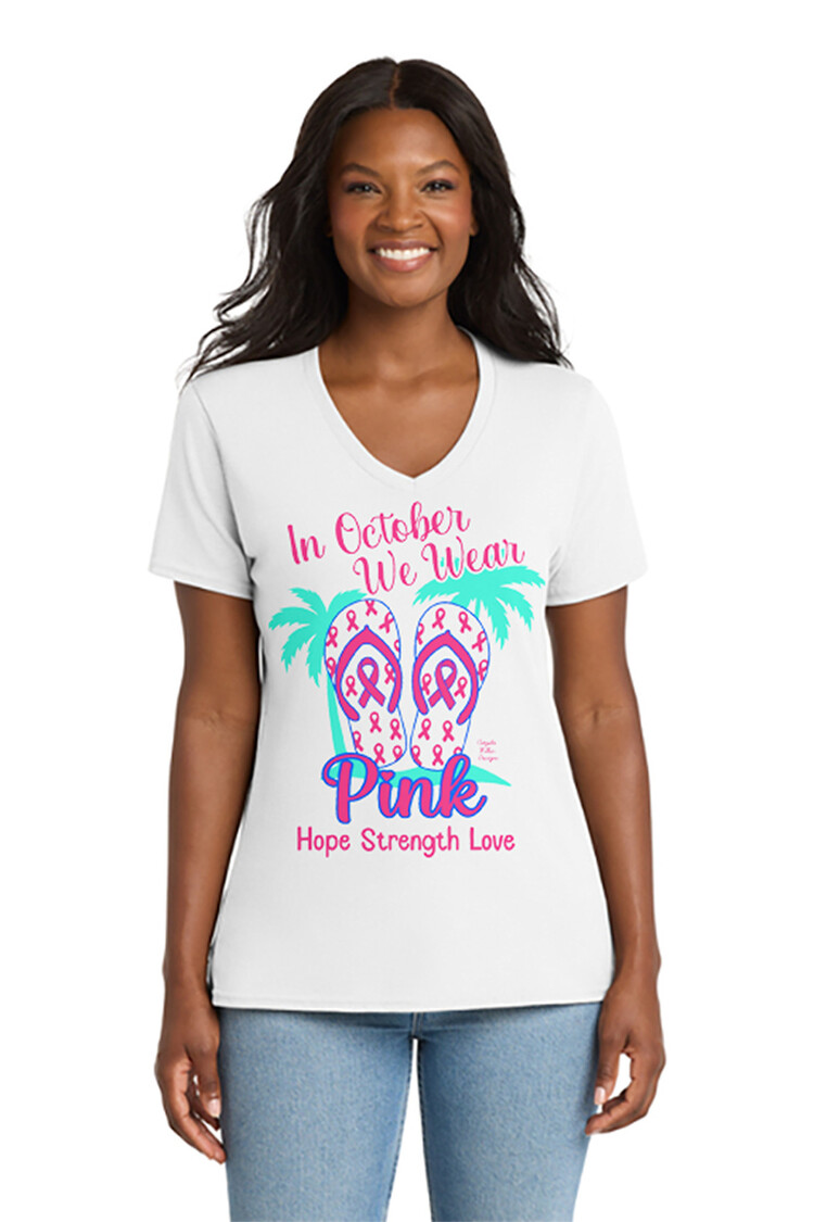 Angela Miller Designs T-Shirt We Wear Pink Breast Cancer V-Neck