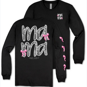 SIMPLY SOUTHERN T-shirt SS LS Mama Lace Bow Black