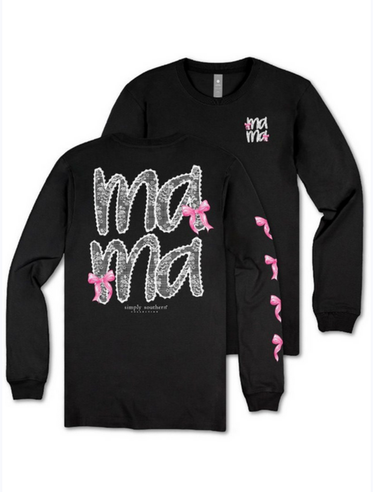 SIMPLY SOUTHERN T-shirt SS LS Mama Lace Bow Black