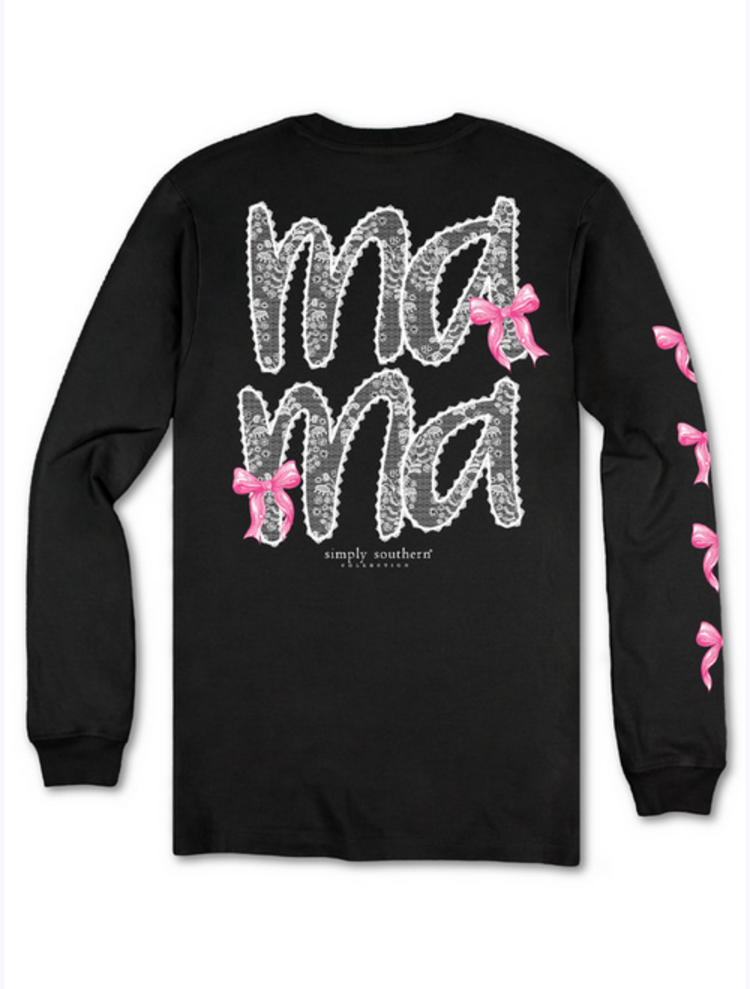 SIMPLY SOUTHERN T-shirt SS LS Mama Lace Bow Black