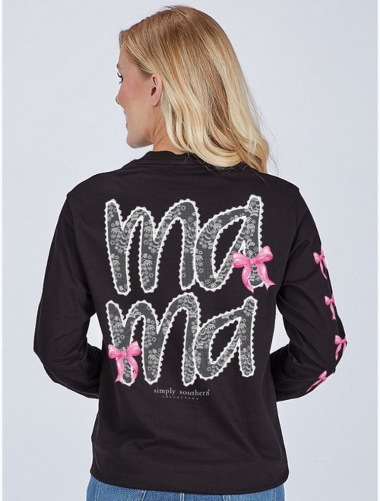 SIMPLY SOUTHERN T-shirt SS LS Mama Lace Bow Black