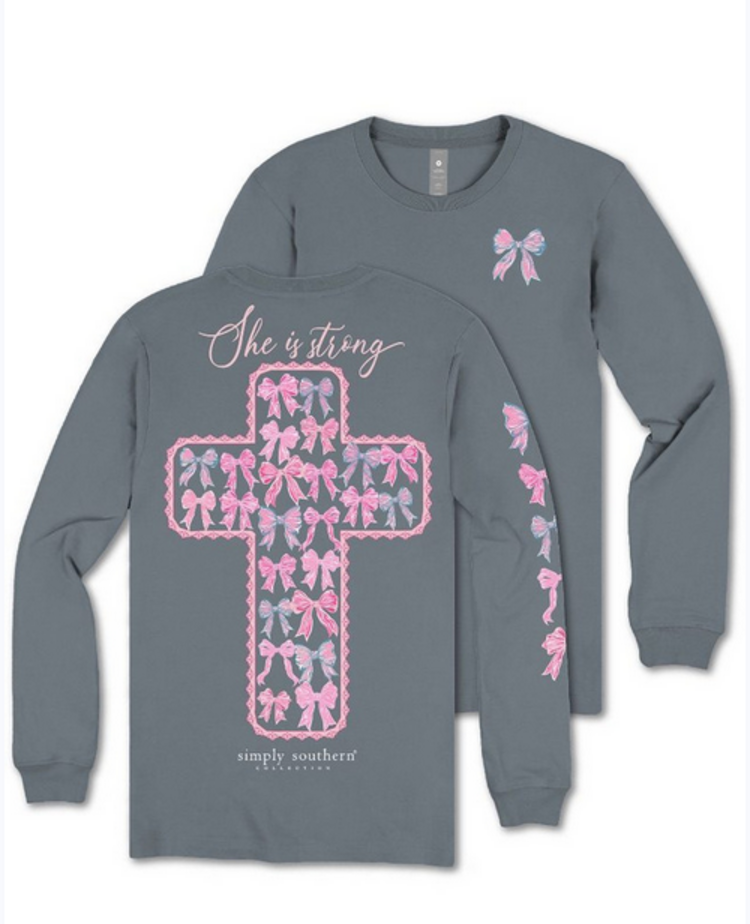 SIMPLY SOUTHERN T-shirt SS LS Strong Bow Cross Mirage
