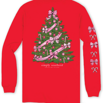 SIMPLY SOUTHERN T-shirt SS LS Tree Bow Red