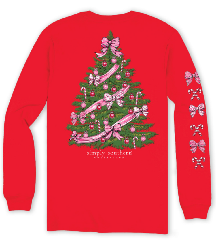 SIMPLY SOUTHERN T-shirt SS LS Tree Bow Red