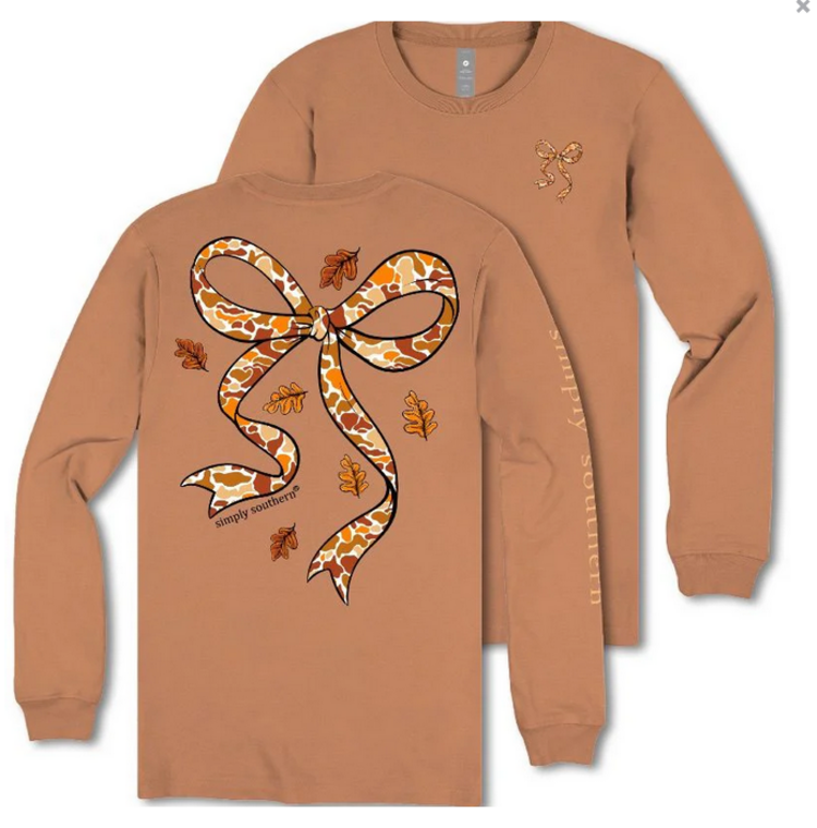SIMPLY SOUTHERN T-shirt SS LS Camo Bow Chestnut