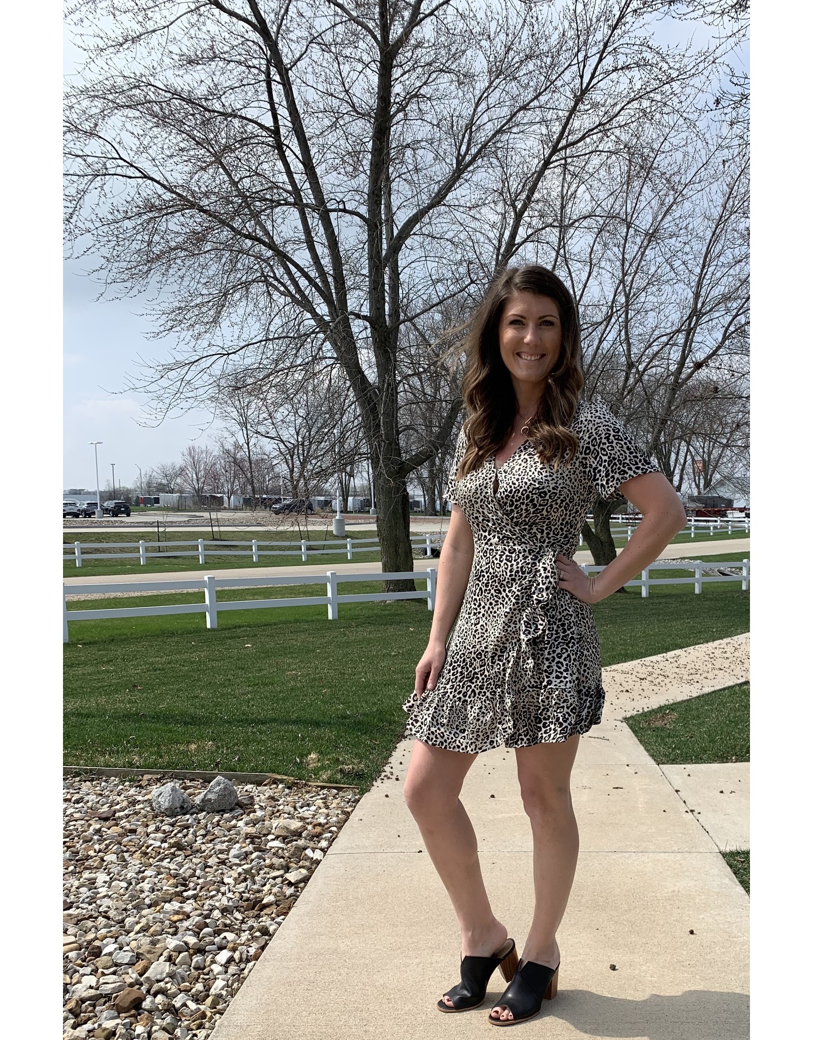 leopard ruffle wrap dress