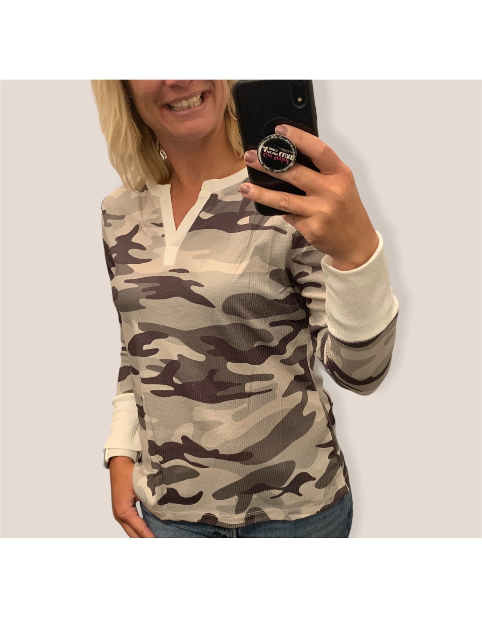 LATA Complicated Camouflage Waffle Knit Top