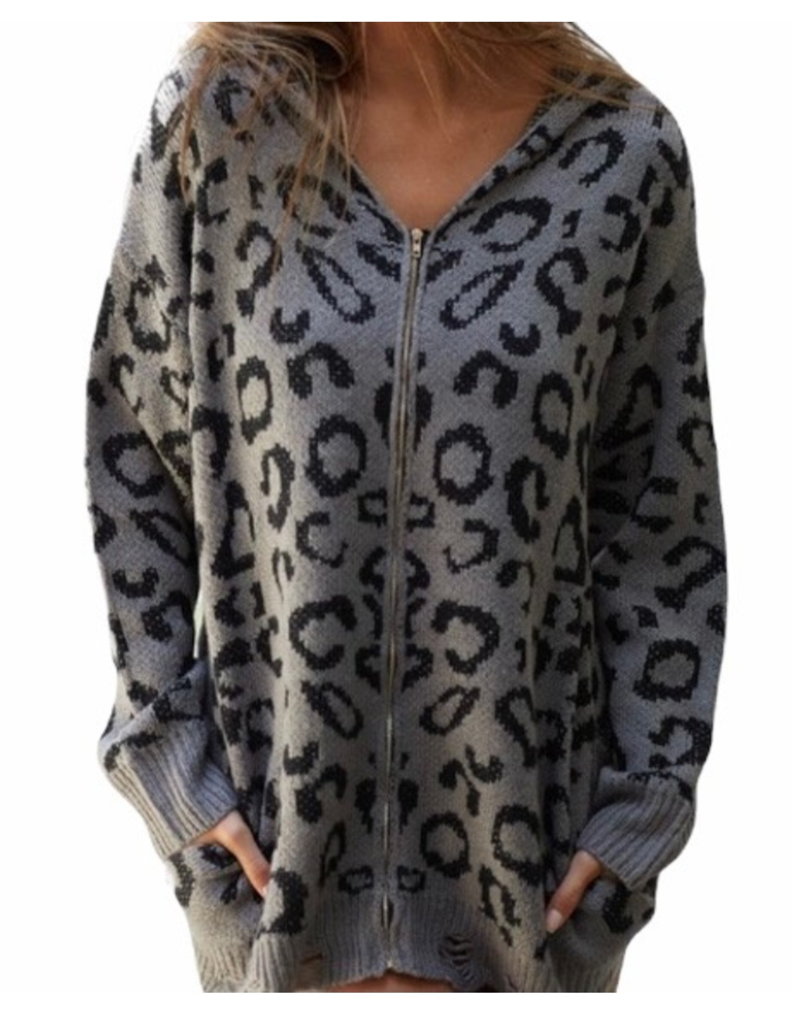 LATA Dare to Dream Leopard Zip Up Sweater Jacket